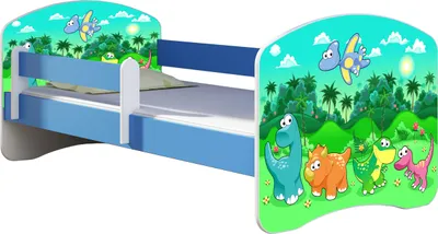 Obrázek produktu pro ACMA postel pro mladé Dětská postel junior kompletní sada s roštem a ochranou proti vypadnutí matrace Blue 30 Dino 140x70