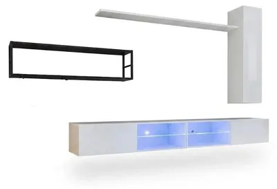 Zdjęcie produktu dla Ściana do salonu z elementami metalowymi RIONATA 4 - biały / czarny