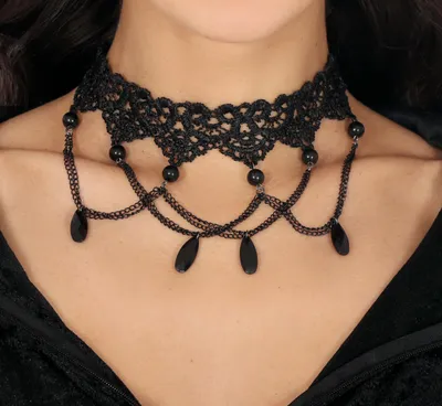 Productafbeelding van Prinsessenketting, vintage stijl, parels, gotisch, elegant, barok charme, halsband, stijlvol, Halloween sieraden, kleur: zwart