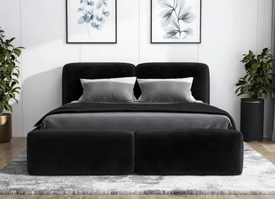 Produktbild von Polsterbett WOLKE-OM 140x200 cm mit Bettkasten und Lattenrost. Farbe: Schwarz.