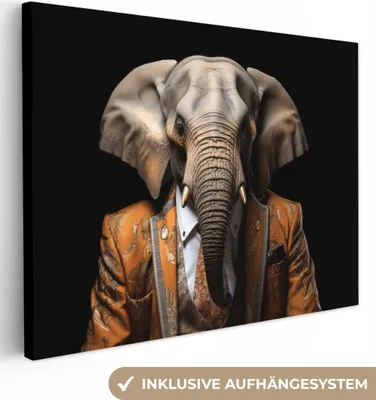 Produktbild von MuchoWow® - Leinwandbilder - Elefant - Porträt - Tier, Wandbild, Wanddeko Bilder Wohnzimmer, 120x90 cm