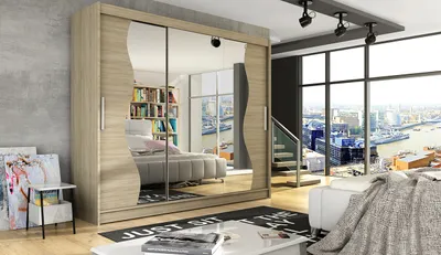 Obrázek produktu pro Prostorná šatní skříň se zrcadlem Amálie - šířka 250 cm, sonoma