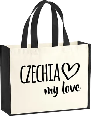 Produktbild von Huuraa Jutetasche Czechia my love 21 Liter Black Jute und Baumwolle Einkaufstasche Geschenkidee
