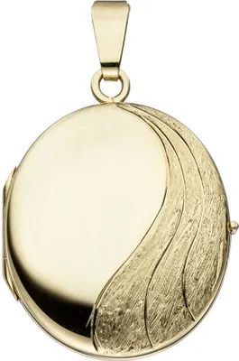 Produktbild von Medaillon Anhänger Amulett aus 585 Gelbgold teilmattiert Halsschmuck Uni
