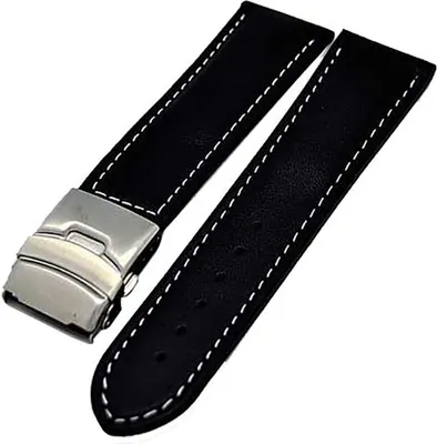 Produktbild von Uhrenarmband Faltschliesse 20mm schwarz und weisser Naht