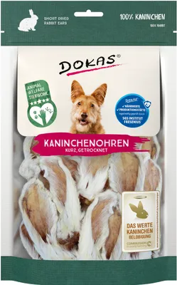 Produktbild von Dokas Kaninchenohren mit Fell getrocknet 100 g