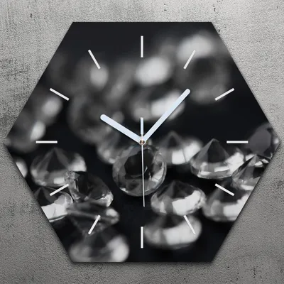 Produktbild von Uhr hexagonal 40 cm Glas Geräuschlos weiße Zeiger - Diamanten Edelsteine