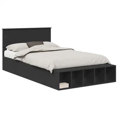 Produktbild von vidaXL Bettrahmen mit Regal Schwarz 135 x 190 cm Holzwerkstoff