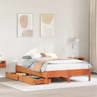 Produktbild von Best Möbel Bettrahmen inkl. Lattenrost - Massivholzbett ohne Matratze Wachsbraun 140x190 cm Kiefernholz - Klassische Betten CL6461905 2parcel
