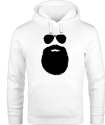 Produktbild von Hoodie Herren Mann mit Bart Sonnenbrille Pornobrille Beard Man Hipster Moonworks® weiß 4XL