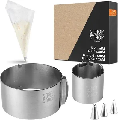 Produktbild von Edelstahl Backrahmen, verstellbar, 10 Spritzbeutel, Backen und Dekorieren