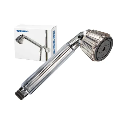 A product shot of a hand shower and its packaging.
