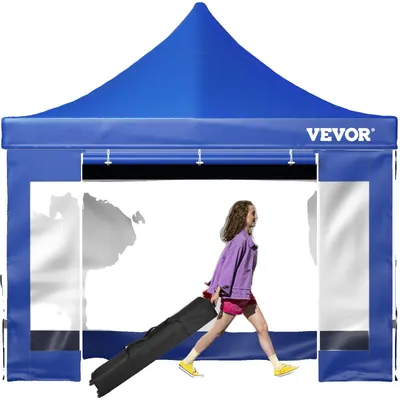 Productafbeelding van VEVOR Opvouwbare paviljoen 3x3m, inklapbaar paviljoen, 240g PVC-gelaagd polyester, pop-up paviljoen, hoogte instelbaar van 1,95 tot 2,13m, partytent, evenemententent, strandtent, blauw, geschikt voor bruiloften of andere commerciële activiteiten