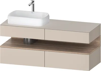 Produktbild von Duravit Qatego Konsolenwaschtischunterbau, 2 Auszüge, 2 Schubkästen, Ausschnitt links, 1400x550x600mm, Nische Eiche Mamoriert, QA4765055830000