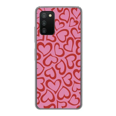 Produktbild von MuchoWow® Handyhülle Schutzhülle Hülle für Samsung Galaxy A03s Eine Illustration der Tapete mit roten Herzen Silikon Softcase Handy Hülle - Schutz
