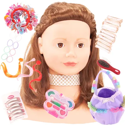 Produktbild von Götz 1192053 Haarwerk Schminkkopf braune Haare 28 cm Frisierkopf 57-TLG
