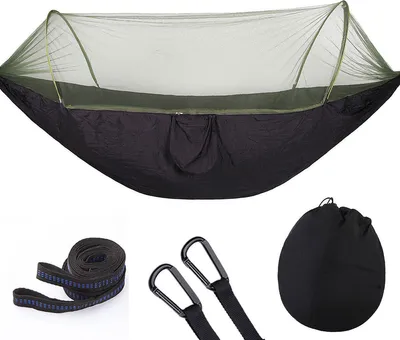 Produktbild von Camping-Hängematte mit Moskitonetz, Outdoor-Reiseschaukel, Schlafhängematte für Wanderrucksacktouristen, Schwarz