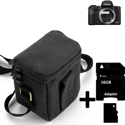 Produktbild von K-S-Trade Umhängetasche kompatibel mit Canon EOS M50 Schulter Tasche Tragetasche Kameratasche Fototasche + 16GB Speicherkarte schwarz Schutzhülle