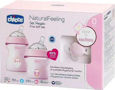 Immagine prodotto di Chicco NaturalFeeling set anticolica e ciuccio, 0 mesi, 150 ml, morbido e doppio silicone, valvola anticolica, alimentazione naturale e allattamento misto, rosa