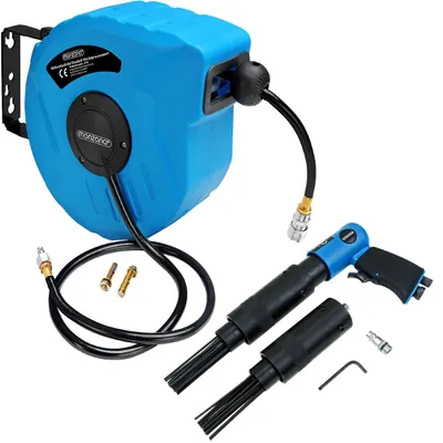 Produktbild von MONZANA® Druckluftschlauch Aufroller Automatisch 10m 1/4" Anschluss Schlauchtrommel 12 bar 180° Schwenkbar inkl Nadelentroster Druckluft Set Kompressor