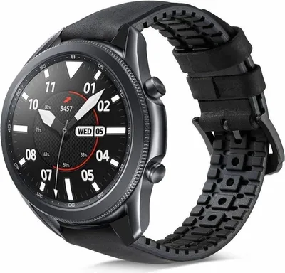 Produktbild von Strap-it Samsung Galaxy Watch 3 45mm Silikon-Lederarmband (Schwarz)
