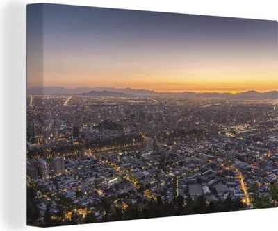 Produktbild von OneMillionCanvasses® - Leinwandbilder - 150x100 cm, Santiago, die Hauptstadt von Chile, in der Abenddämmerung, Wandbilder Kunstdruck Wanddekoration