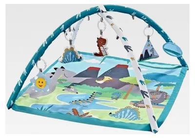 Produktbild von Spielbogen mit Tieren, Musikfunktion, 5 abnehmbaren Hängespielzeugen, Krabbeldecke in Türkis