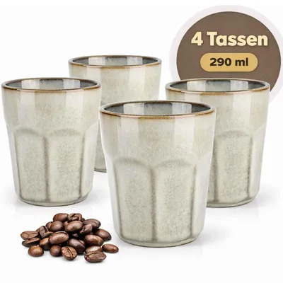 Produktbild von Kaffeetassen 4er Set Tassen Kaffeebecher Kaffeetasse Becher Greige Tasse 290ml