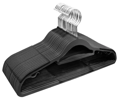 Image de Cintres en plastique robustes - Lot de 20, avec design antidérapant et crochet pivotant - Noir