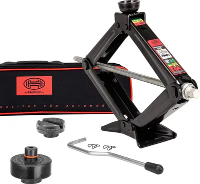 Obrázek produktu pro HEYNER® zvedák, nůžkový zvedák s nosností 2 t, sada včetně gumové podložky pro vozy Tesla, otočný o 360°,  Rheinland,  GS, výška zdvihu 130–470 mm, včetně tašky