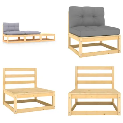 Image de vidaXL 3 tlg. Garten Lounge Set mit Kissen Kiefer Massivholz - Ensemble de salon de jardin - Ensemble de salon de jardin - Meubles de jardin en bois