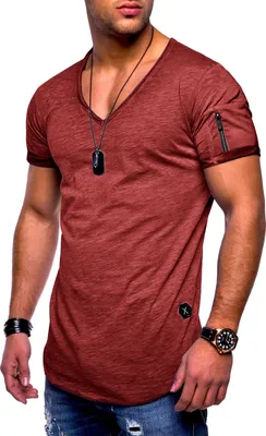 Produktbild von SOULSTAR Herren T-Shirt BHKNINW Herren Basic Kurzarm V-Neck Oversized Shirt V-Ausschnitt Zipper