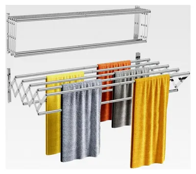 Produktbild von Wandmontierter Wäscheständer aus Edelstahl, Ausziehbarer Wäschetrockner mit 7 Stangen, Klappbarer Handtuchhalter, 43-80 cm, Tragkraft bis 36,3 kg, für Bad, Balkon, Waschraum, Platzsparend