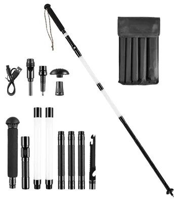 Produktbild von 12-in-1 Trekkingstock - Survival Multitool - Verstellbar - Aluminium-Schaft - Schaumstoffgriff - Für Wandern Camping Trekking - Schwarz
