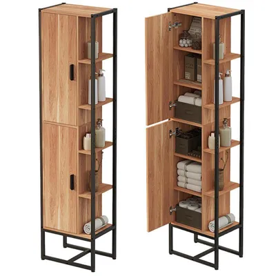 Obrázek produktu pro Vysoká Koupelnová Skříňka Ve Stylu Loft, Industriální, Moderní, Světle Hnědá 178,5Cm