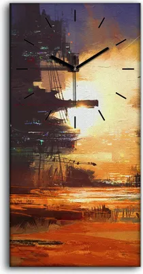 Produktbild von Wandbild Leinwand Bilder mit Uhr 30x60 Kunst Scifi Stadt bei Sonnenuntergang - schwarze Hände
