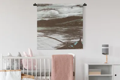 Produktbild von MuchoWow® Wandteppich Wandbehang Boot - Meer - Angelrute 90x90 cm Tapisserie Dekoration Wandtuch - Wandaufhänger