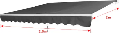 Obrázek produktu pro Markýza XMTECH s ručním sklápěcím ramenem 250x200cm markýza s klikou markýza proti slunci markýza na balkon markýza na terasu markýza se svorkou, tmavě šedá