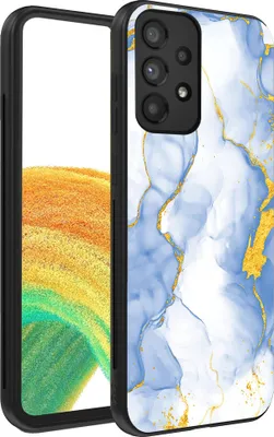 Produktbild von Smartphonica Handytasche passend für Samsung Galaxy A33 5G mit Hellblau Gold Marmor Print - TPU Backcover Case Hellblau Gold Marmor Design