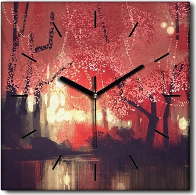 Produktbild von Coloray Uhr auf Leinwand 30x30 cm Wand Uhr Dekoration Wohnzimmer Segeltuch schwarze Hände -Herbstwaldlandschaft.