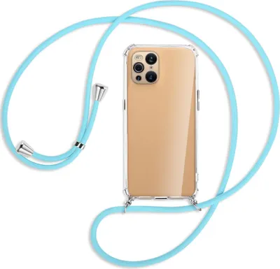 Produktbild von Handykette Backcover-Schutzhülle mit Band (Metall silberfarben) für Oppo Find X3 Pro - himmelblau