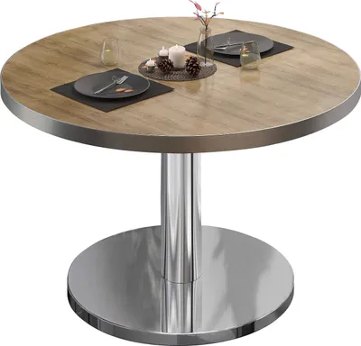 Produktbild von BN | Bistro Loungetisch | Ø:H 80 x 36 cm | Edelstahl Rand | Eiche / Edelstahl | Bistrotisch Loungetisch