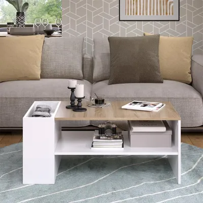 Zdjęcie produktu dla Stolik kawowy Vicco Wido Biały/Sonoma 100 x 55 cm z półkami, Model 56264