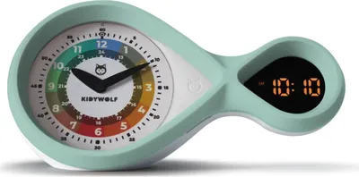 A product shot of a KIDYWOLF analog and digital alarm clock.