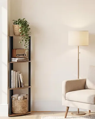 Produktbild von SONGMICS HOME Eckregal mit 4 Ebenen, Standregal für Wohnzimmer, Schlafzimmer, Küche, 38,3 x 27 x 104,8 cm, braun-schwarz