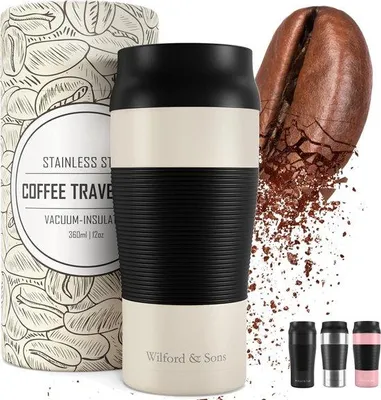 Obrázek produktu pro Izolační cestovní hrnek z nerezové oceli, 360 ml, nepropustný, bez BPA, udržuje teplotu 4 hodiny – chlad 8 hodin, vakuově izolovaný, hrnek na cesty na čaj a kávu.