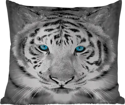 Produktbild von MuchoWow® Outdoor Kissen - Tiere - Tiger - Augen - Blau - Schwarz und weiß - 50x50 cm - Wetterfest - Lounge Kissen - Komfortabel - Kissen mit Bild