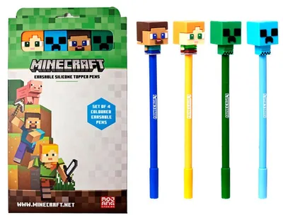 Image de Puckator - Zestaw 4 kolorowych mazaków z motywem Minecraft, wymazywalne akcesoria