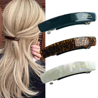 Produktbild von 3 französische rechteckige Haarspangen, automatische Haarspangen, für feines Haar, Damenhaarspangen mit Schildpattmuster