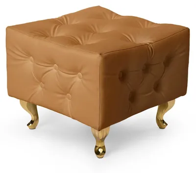 Produktbild von MG Design Polsterhocker in Hellbraun 50 x 50 cm - Gepolsterter Sitzhocker mit Knopfheftung und Goldfarbenen Beinen